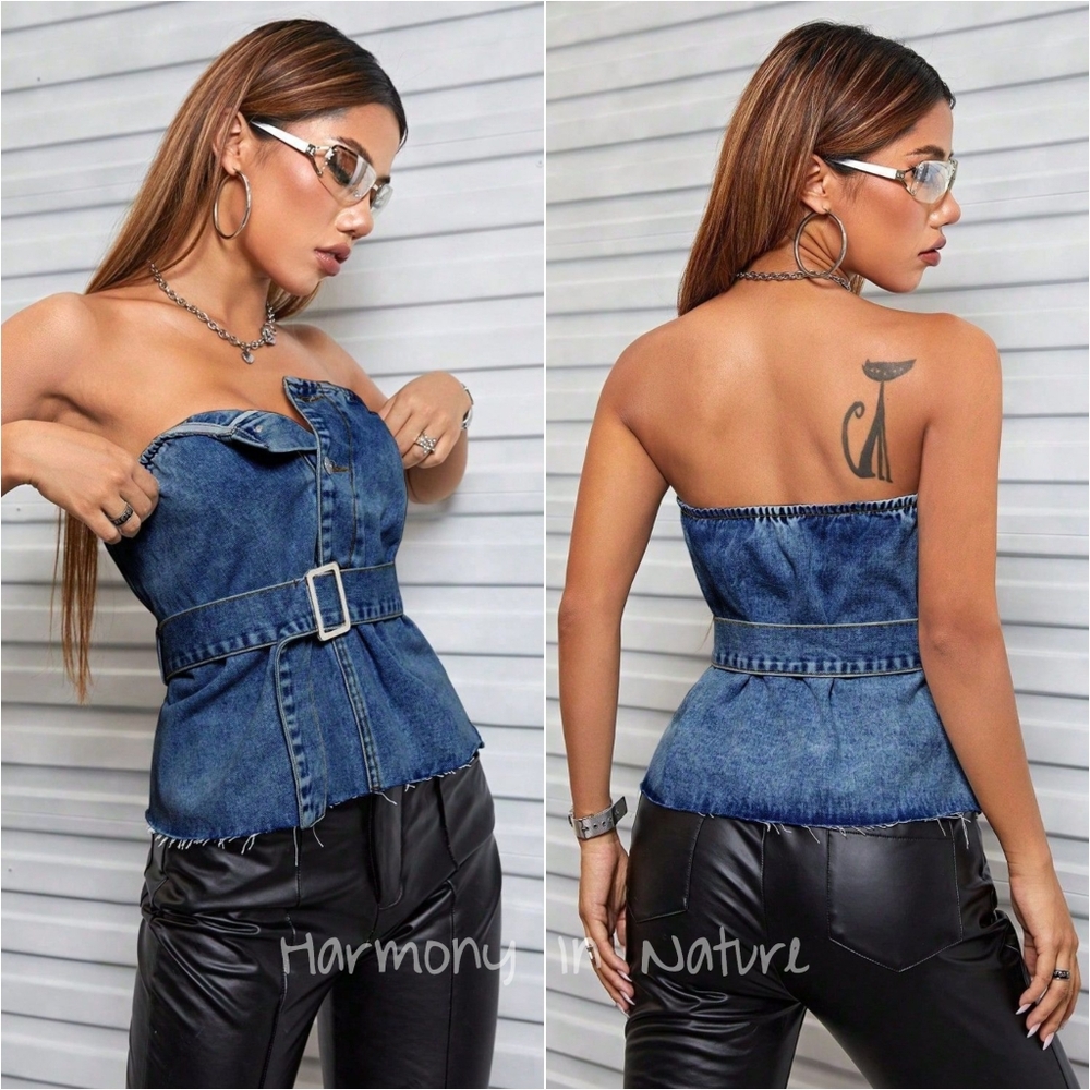 Raw Appeal Denim Tube Top - Medium Wash - Picture 3 of 8